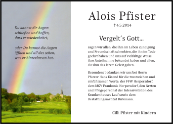 Traueranzeige von Alois Pfister von Pegnitz-Zeitung
